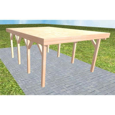 Flachdach-Carport Borkum KG Natur, 405x556 cm, vorbereitet für Grünbedachung, Lärche naturbelassen Kurz (556 cm) | vorbereitet für Gründach | Lärche natur