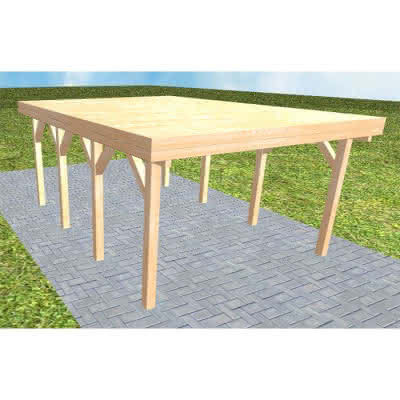 Flachdach-Carport Borkum KG Perfect, 405x556 cm, vorbereitet für Grünbedachung, Fichte Leimholz naturbelassen Kurz (556 cm) | vorbereitet für Gründach | Fichte Leimholz natur