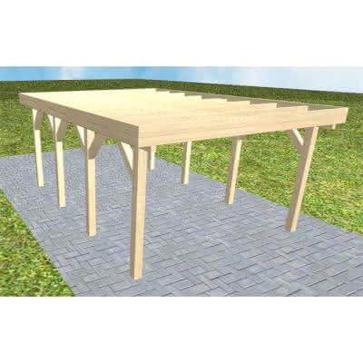 Flachdach-Carport Borkum KO Master, 405x556 cm, ohne Bedachung, Fichte KVH naturbelassen Kurz (556 cm) | ohne Bedachung | Fichte KVH natur