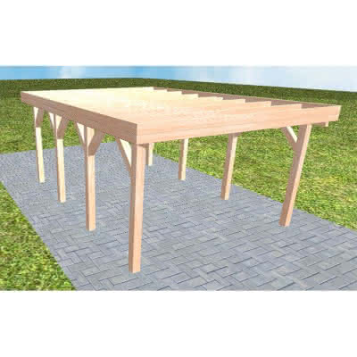 Flachdach-Carport Borkum KO Natur, 405x556 cm, ohne Bedachung, Lärche naturbelassen Kurz (556 cm) | ohne Bedachung | Lärche natur