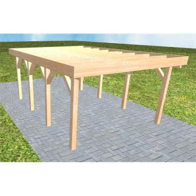 Flachdach-Carport Borkum KO Perfect, 405x556 cm, ohne Bedachung, Fichte Leimholz naturbelassen Kurz (556 cm) | ohne Bedachung | Fichte Leimholz natur