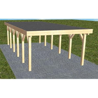 Flachdach-Carport Borkum LF Perfect, 405x879 cm, mit Foliendach, Fichte Leimholz naturbelassen Lang (879 cm) | Foliendach | Fichte Leimholz natur