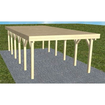 Flachdach-Carport Borkum LG Master, 405x879 cm, vorbereitet für Grünbedachung, Fichte KVH naturbelassen Lang (879 cm) | vorbereitet für Gründach | Fichte KVH natur