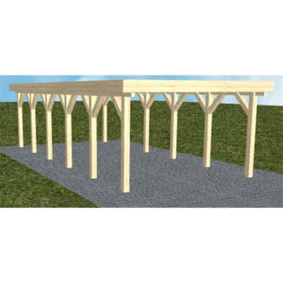 Flachdach-Carport Borkum LO Master, 405x879 cm, ohne Bedachung, Fichte KVH naturbelassen Lang (879 cm) | ohne Bedachung | Fichte KVH natur