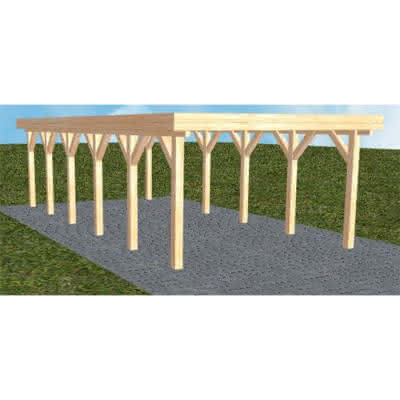 Flachdach-Carport Borkum LO Perfect, 405x879 cm, ohne Bedachung, Fichte Leimholz naturbelassen Lang (879 cm) | ohne Bedachung | Fichte Leimholz natur