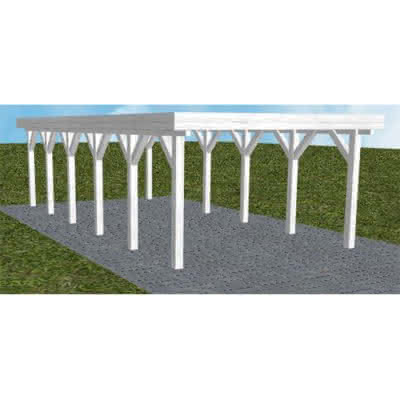 Flachdach-Carport Borkum LO Select, 405x879 cm, ohne Bedachung, Fichte Leimholz weiß grundiert Lang (879 cm) | ohne Bedachung | Fichte Leimholz weiß