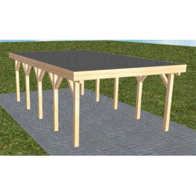 Flachdach-Carport Borkum MF Perfect, 405x717 cm, mit Foliendach, Fichte Leimholz naturbelassen Mittel (717 cm) | Foliendach | Fichte Leimholz natur