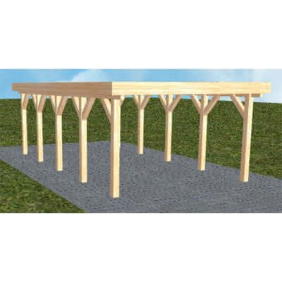 Flachdach-Carport Borkum MO Perfect, 405x717 cm, ohne Bedachung, Fichte Leimholz naturbelassen Mittel (717 cm) | ohne Bedachung | Fichte Leimholz natur