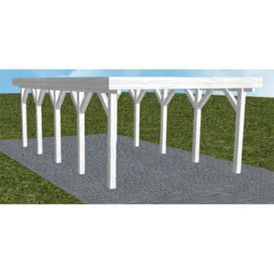 Flachdach-Carport Borkum MO Select, 405x717 cm, ohne Bedachung, Fichte Leimholz weiß grundiert Mittel (717 cm) | ohne Bedachung | Fichte Leimholz weiß