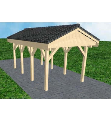 Joda® Satteldach-Carport Wedel KD, 305x573 cm, mit Dachpfannen und Dachrinnen, Fichte KVH naturbelassen Kurz (573 cm) | komplett | Fichte KVH natur