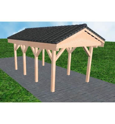 Joda® Satteldach-Carport Wedel KD, 305x573 cm, mit Dachpfannen und Dachrinnen, Lärche naturbelassen Kurz (573 cm) | komplett | Lärche natur