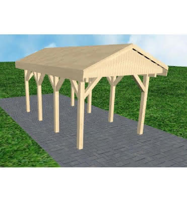 Joda® Satteldach-Carport Wedel KG, 305x573 cm, vorbereitet für Grünbedachung, Fichte KVH naturbelassen Kurz (573 cm) | vorbereitet für Gründach | Fichte KVH natur