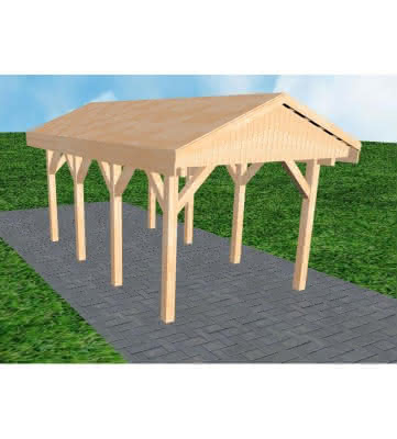 Joda® Satteldach-Carport Wedel KG, 305x573 cm, vorbereitet für Grünbedachung, Fichte Leimholz naturbelassen Kurz (573 cm) | vorbereitet für Gründach | Fichten Leimholz natur