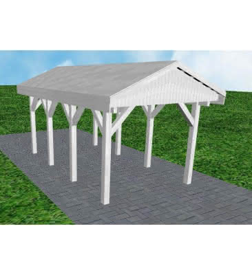 Joda® Satteldach-Carport Wedel KG, 305x573 cm, vorbereitet für Grünbedachung, Fichte Leimholz weiß grundiert Kurz (573 cm) | vorbereitet für Gründach | Fichten Leimholz weiß