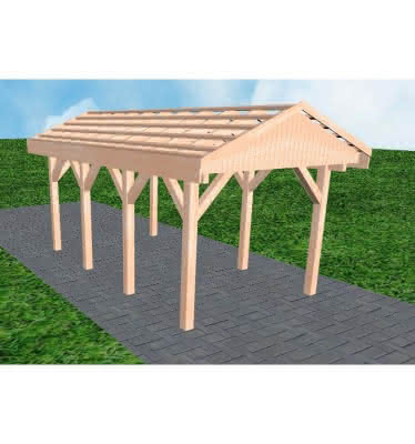 Joda® Satteldach-Carport Wedel KO, 305x573 cm, ohne Dachpfannen und Dachrinnen, Lärche naturbelassen Kurz (573 cm) | ohne Pfannen u. Entwässerung | Lärche natur