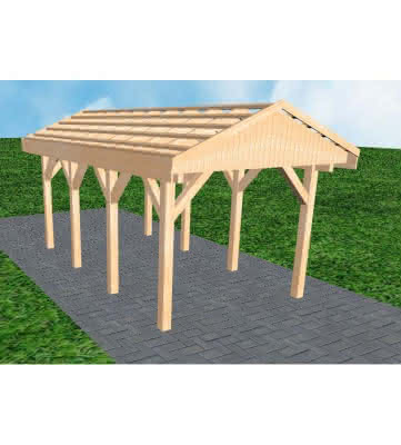 Joda® Satteldach-Carport Wedel KO, 305x573 cm, ohne Dachpfannen und Dachrinnen, Fichte Leimholz naturbelassen Kurz (573 cm) | ohne Pfannen u. Entwässerung | Fichten Leimholz natur