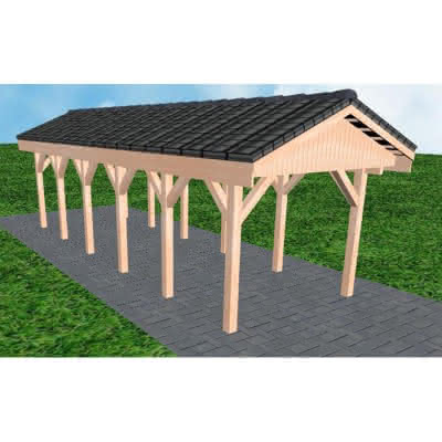 Joda® Satteldach-Carport Wedel LD, 305x903 cm, mit Dachpfannen und Dachrinnen, Lärche naturbelassen Lang (903 cm) | komplett | Lärche natur