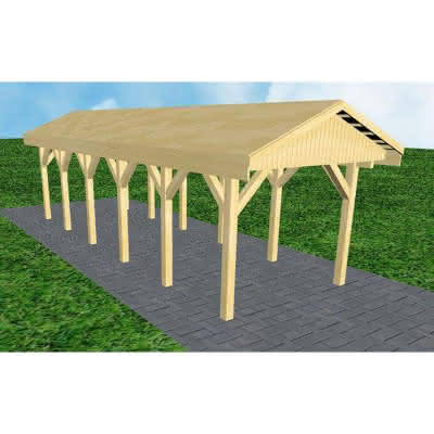 Joda® Satteldach-Carport Wedel LG, 305x903 cm, vorbereitet für Grünbedachung, Kiefer KDI-grün Lang (903 cm) | vorbereitet für Gründach | Kiefer KDI