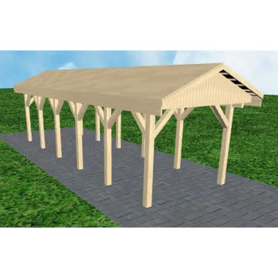 Joda® Satteldach-Carport Wedel LG, 305x903 cm, vorbereitet für Grünbedachung, Fichte KVH naturbelassen Lang (903 cm) | vorbereitet für Gründach | Fichte KVH natur