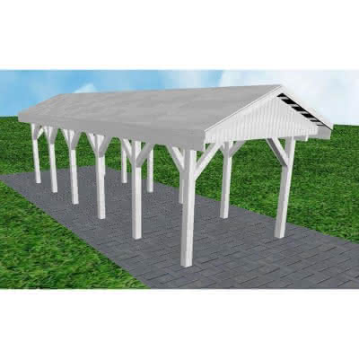 Joda® Satteldach-Carport Wedel LG, 305x903 cm, vorbereitet für Grünbedachung, Fichte Leimholz weiß grundiert Lang (903 cm) | vorbereitet für Gründach | Fichten Leimholz weiß