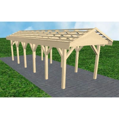 Joda® Satteldach-Carport Wedel LO, 305x903 cm, ohne Dachpfannen und Dachrinnen, Fichte KVH naturbelassen Lang (903 cm) | ohne Pfannen u. Entwässerung | Fichte KVH natur