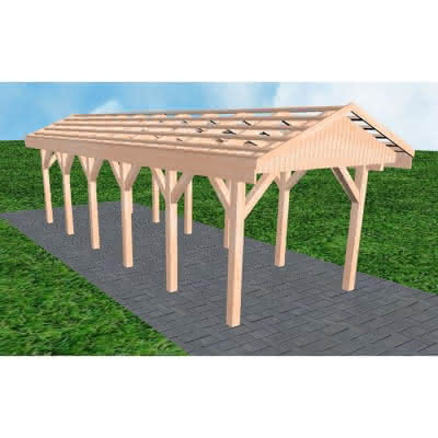 Joda® Satteldach-Carport Wedel LO, 305x903 cm, ohne Dachpfannen und Dachrinnen, Lärche naturbelassen Lang (903 cm) | ohne Pfannen u. Entwässerung | Lärche natur