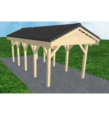 Joda® Satteldach-Carport Wedel MD, 305x723 cm, mit Dachpfannen und Dachrinnen, Fichte KVH naturbelassen Mittel (723 cm) | komplett | Fichte KVH natur