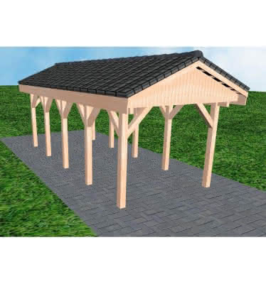 Joda® Satteldach-Carport Wedel MD, 305x723 cm, mit Dachpfannen und Dachrinnen, Lärche naturbelassen Mittel (723 cm) | komplett | Lärche natur