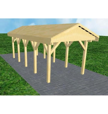 Joda® Satteldach-Carport Wedel MG, 305x723 cm, vorbereitet für Grünbedachung, Kiefer KDI-grün Mittel (723 cm) | vorbereitet für Gründach | Kiefer KDI