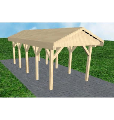 Joda® Satteldach-Carport Wedel MG, 305x723 cm, vorbereitet für Grünbedachung, Fichte KVH naturbelassen Mittel (723 cm) | vorbereitet für Gründach | Fichte KVH natur