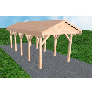 Joda® Satteldach-Carport Wedel MG, 305x723 cm, vorbereitet für Grünbedachung, Lärche naturbelassen Mittel (723 cm) | vorbereitet für Gründach | Lärche natur