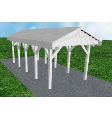 Joda® Satteldach-Carport Wedel MG, 305x723 cm, vorbereitet für Grünbedachung, Fichte Leimholz weiß grundiert Mittel (723 cm) | vorbereitet für Gründach | Fichten Leimholz weiß