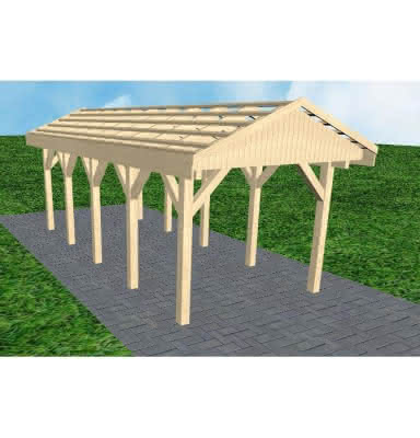 Joda® Satteldach-Carport Wedel MO, 305x723 cm, ohne Dachpfannen und Dachrinnen, Fichte KVH naturbelassen Mittel (723 cm) | ohne Pfannen u. Entwässerung | Fichte KVH natur