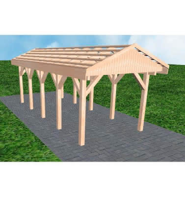 Joda® Satteldach-Carport Wedel MO, 305x723 cm, ohne Dachpfannen und Dachrinnen, Lärche naturbelassen Mittel (723 cm) | ohne Pfannen u. Entwässerung | Lärche natur