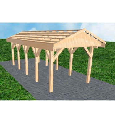 Joda® Satteldach-Carport Wedel MO, 305x723 cm, ohne Dachpfannen und Dachrinnen, Fichte Leimholz naturbelassen Mittel (723 cm) | ohne Pfannen u. Entwässerung | Fichten Leimholz natur