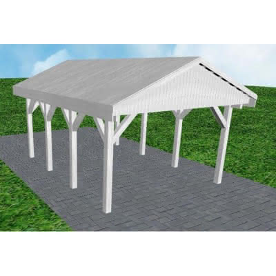 Joda® Satteldach-Carport Wismar KG, 405x573 cm, vorbereitet für Grünbedachung, Fichte Leimholz weiß grundiert Kurz (573 cm) | Grünbedachung/Basis | Fichte Leimholz weiß