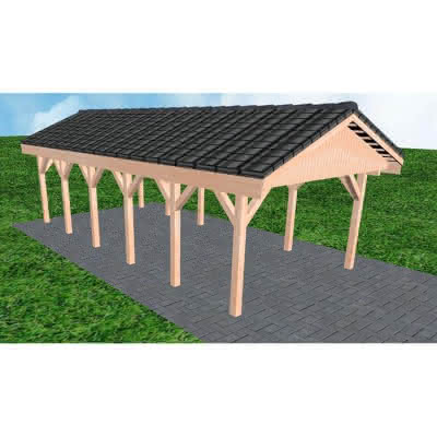 Joda® Satteldach-Carport Wismar LD, 405x903 cm, mit Dachpfannen und Dachrinnen, Lärche naturbelassen Lang (903 cm) | komplett | Lärche natur