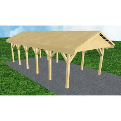 Joda® Satteldach-Carport Wismar LG, 405x903 cm, vorbereitet für Grünbedachung, Kiefer KDI-grün Lang (903 cm) | Grünbedachung/Basis | Kiefer KDI