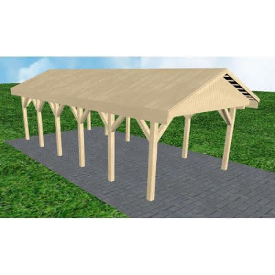 Joda® Satteldach-Carport Wismar LG, 405x903 cm, vorbereitet für Grünbedachung, Fichte KVH naturbelassen Lang (903 cm) | Grünbedachung/Basis | Fichte KVH natur