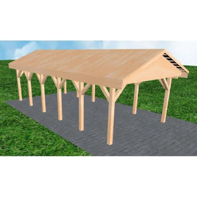 Joda® Satteldach-Carport Wismar LG, 405x903 cm, vorbereitet für Grünbedachung, Fichte Leimholz naturbelassen Lang (903 cm) | Grünbedachung/Basis | Fichte Leimholz natur