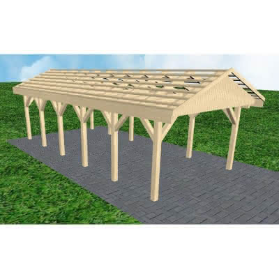 Joda® Satteldach-Carport Wismar LO, 405x903 cm, ohne Dachpfannen und Dachrinnen, Fichte KVH naturbelassen Lang (903 cm) | ohne Pfannen u. Entwässerung | Fichte KVH natur