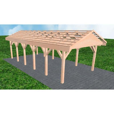 Joda® Satteldach-Carport Wismar LO, 405x903 cm, ohne Dachpfannen und Dachrinnen, Lärche naturbelassen Lang (903 cm) | ohne Pfannen u. Entwässerung | Lärche natur