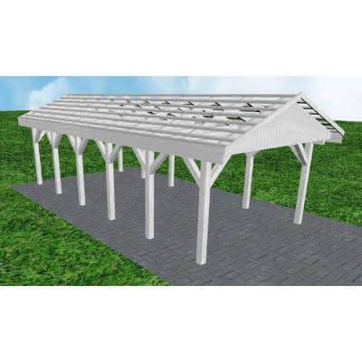 Joda® Satteldach-Carport Wismar LO, 405x903 cm, ohne Dachpfannen und Dachrinnen, Fichte Leimholz weiß grundiert Lang (903 cm) | ohne Pfannen u. Entwässerung | Fichte Leimholz weiß