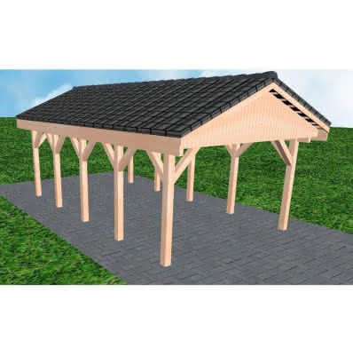 Joda® Satteldach-Carport Wismar MD, 405x723 cm, mit Dachpfannen und Dachrinnen, Lärche naturbelassen Mittel (723 cm) | komplett | Lärche natur