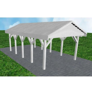 Joda® Satteldach-Carport Wismar MG, 405x723 cm, vorbereitet für Grünbedachung, Fichte Leimholz weiß grundiert Mittel (723 cm) | Grünbedachung/Basis | Fichte Leimholz weiß