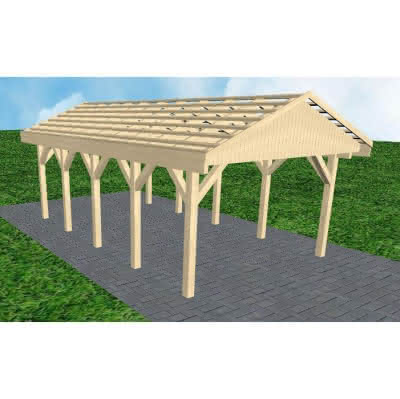 Joda® Satteldach-Carport Wismar MO, 405x723 cm, ohne Dachpfannen und Dachrinnen, Fichte KVH naturbelassen Mittel (723 cm) | ohne Pfannen u. Entwässerung | Fichte KVH natur