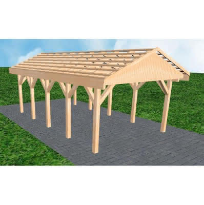 Joda® Satteldach-Carport Wismar MO, 405x723 cm, ohne Dachpfannen und Dachrinnen, Fichte Leimholz naturbelassen Mittel (723 cm) | ohne Pfannen u. Entwässerung | Fichte Leimholz natur