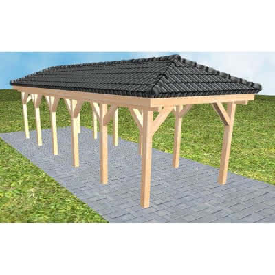 Walmdach-Carport Kappeln LD Perfect, 305x903 cm, inkl. Dachpfannen und Dachrinnen, Fichte Leimholz naturbelassen Lang (903 cm) | komplett | Fichte Leimholz natur