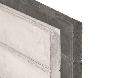 Beton Blockhütten-Motivplatte SYSTEM 3, 4,8x26x184 cm weiß/grau Blockhütten-Motivplatte | weiß/grau