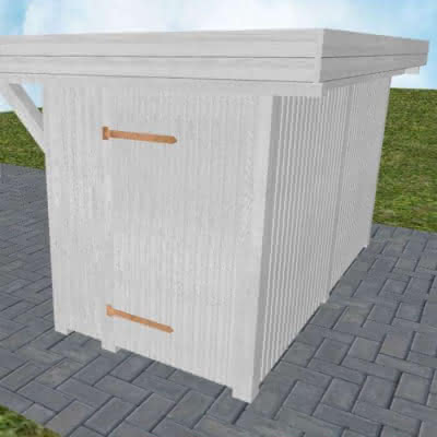 Geräteraum Typ 02, Maße 365x173 cm, Integrations-Bausatz für Joda® Carports mit Durchfahrtsmaß 342 cm, Select-Serie Fichte-Leimholz weiß grundiert Fichte Leimholz weiß